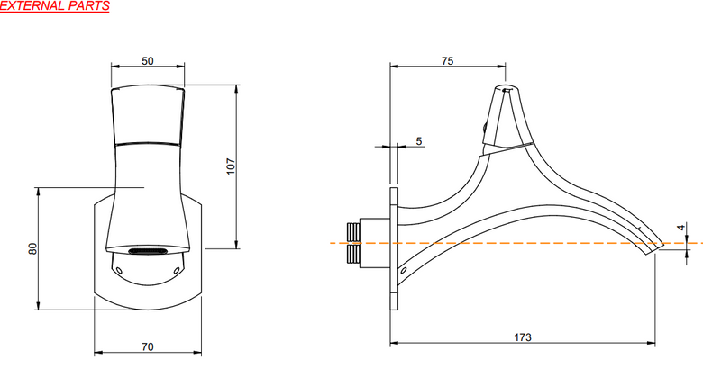 Treemme Hedo miscelatore lavabo incasso 173mm senza parte Cromo Lucido, vista laterale del profilo e della forma...