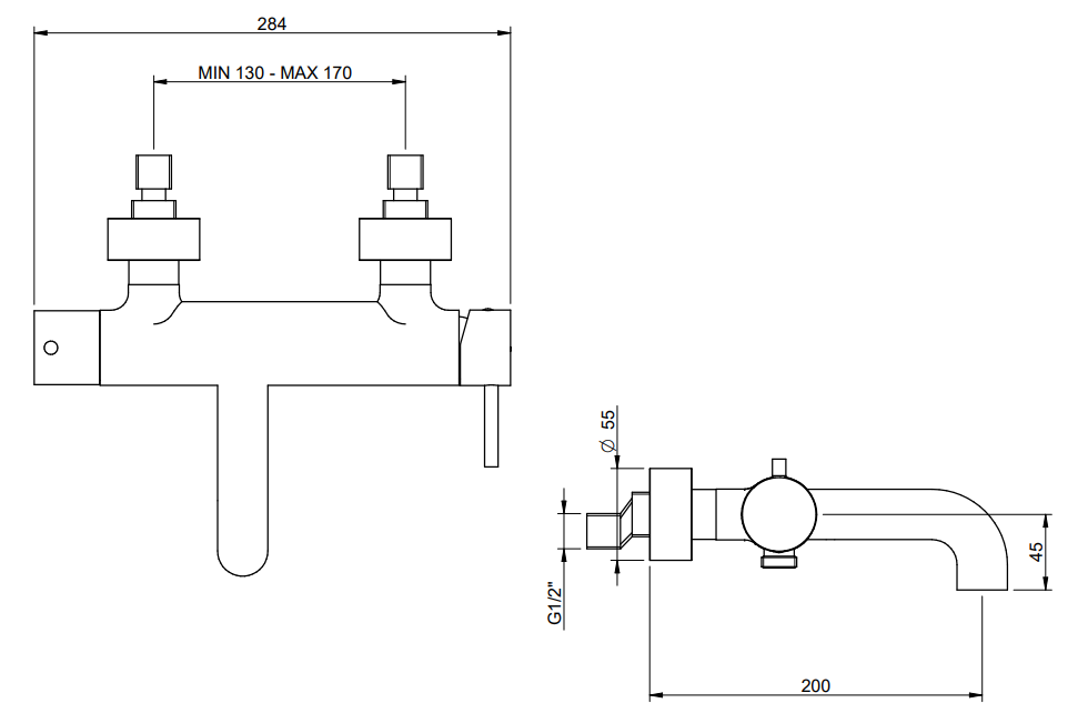 Disegno tecnico con quote di Treemme Up+ IT6B50CCVLZZ miscelatore vasca monocomando Cromo Lucido - Rubinetterie Treemme