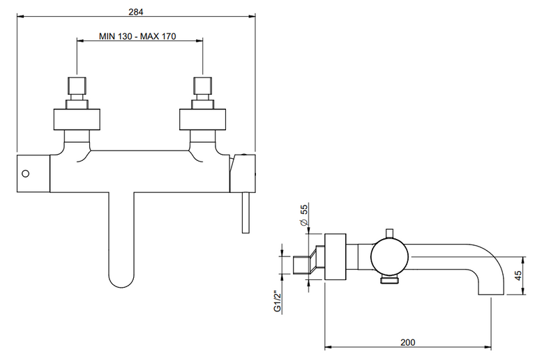 Disegno tecnico con quote di Treemme Up+ IT6B50CCVLZZ miscelatore vasca monocomando Cromo Lucido - Rubinetterie Treemme