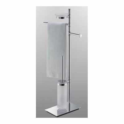 Colombo Square B9903 Piantana portasciugamani portasapone portarotolo portascopino in Vetro Acidato Naturale cromo