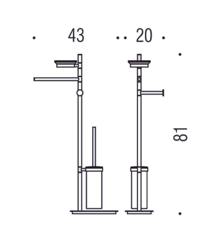 Colombo Square B9903 Piantana portasciugamani portasapone portarotolo portascopino in Vetro Acidato Naturale cromo