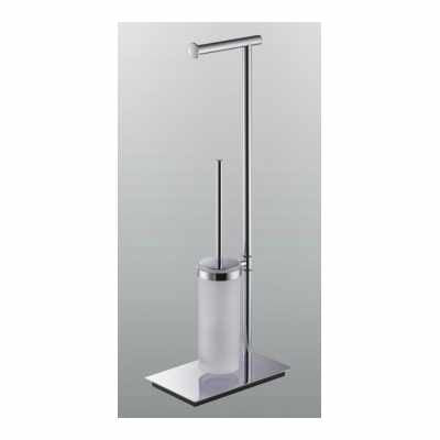 Colombo Square B99040cr Piantana portarotolo portascopino in Vetro Acidato Naturale cromo