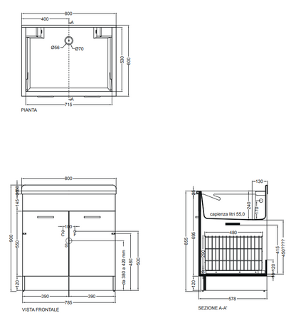 Colavene Twist Max 24180B mobile lavatoio 80x60 con cesto portabiancheria bianco lucido