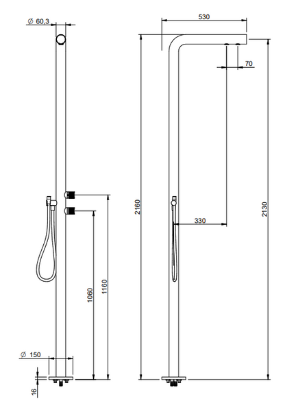 Treemme Watertube RWIT4A62IS01 miscelatore doccia da esterno piscina a pavimento senza parte incasso inox satinato