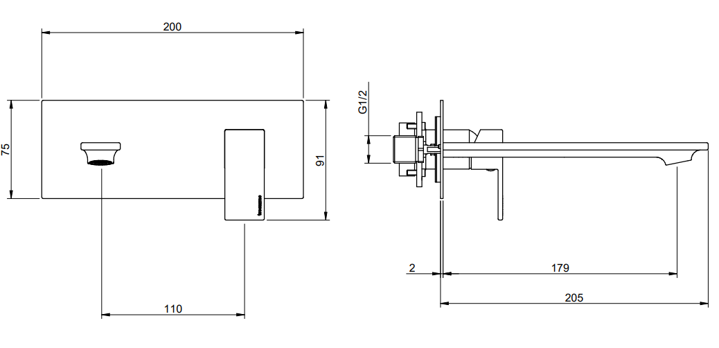 Treemme Q30 RWIT4BA5CC01 miscelatore lavabo incasso 180 mm Cromo Lucido visto dall'alto con scarico e interno visibili...