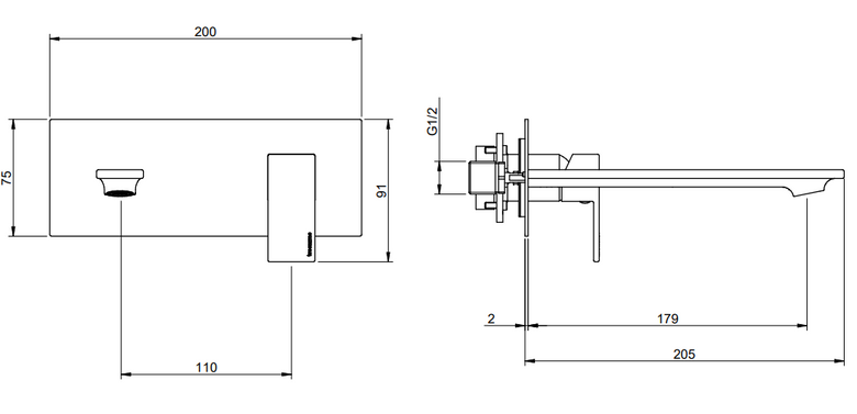 Treemme Q30 RWIT4BA5CC01 miscelatore lavabo incasso 180 mm Cromo Lucido visto dall'alto con scarico e interno visibili...