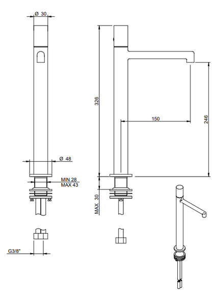 Treemme T30 Miscelatore lavabo alto in ottone cromo IT5B18CCZTZZ