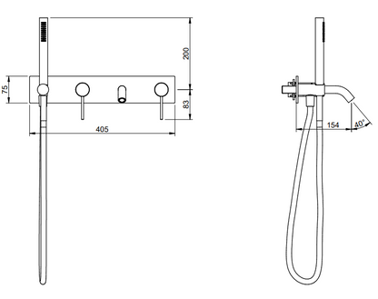 Treemme 40mm miscelatore vasca monocomando a muro con doccetta e bocca senza parte incasso inox satinato