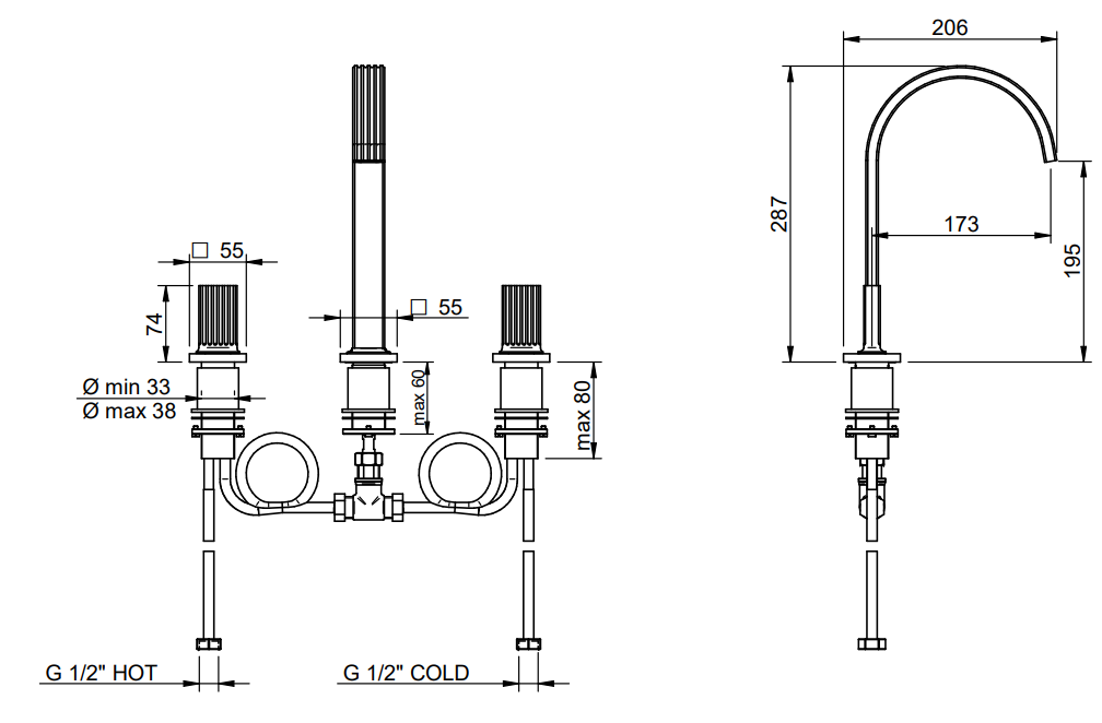 Treemme Kea IT7A16CCKOZZ batteria lavabo 195mm cromo Cromo Lucido visto dall'alto con scarico e interno visibili...