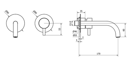 Miscelatore lavabo a parete con scarico click clack con bocca 165 mm cromo 73318E Jabil