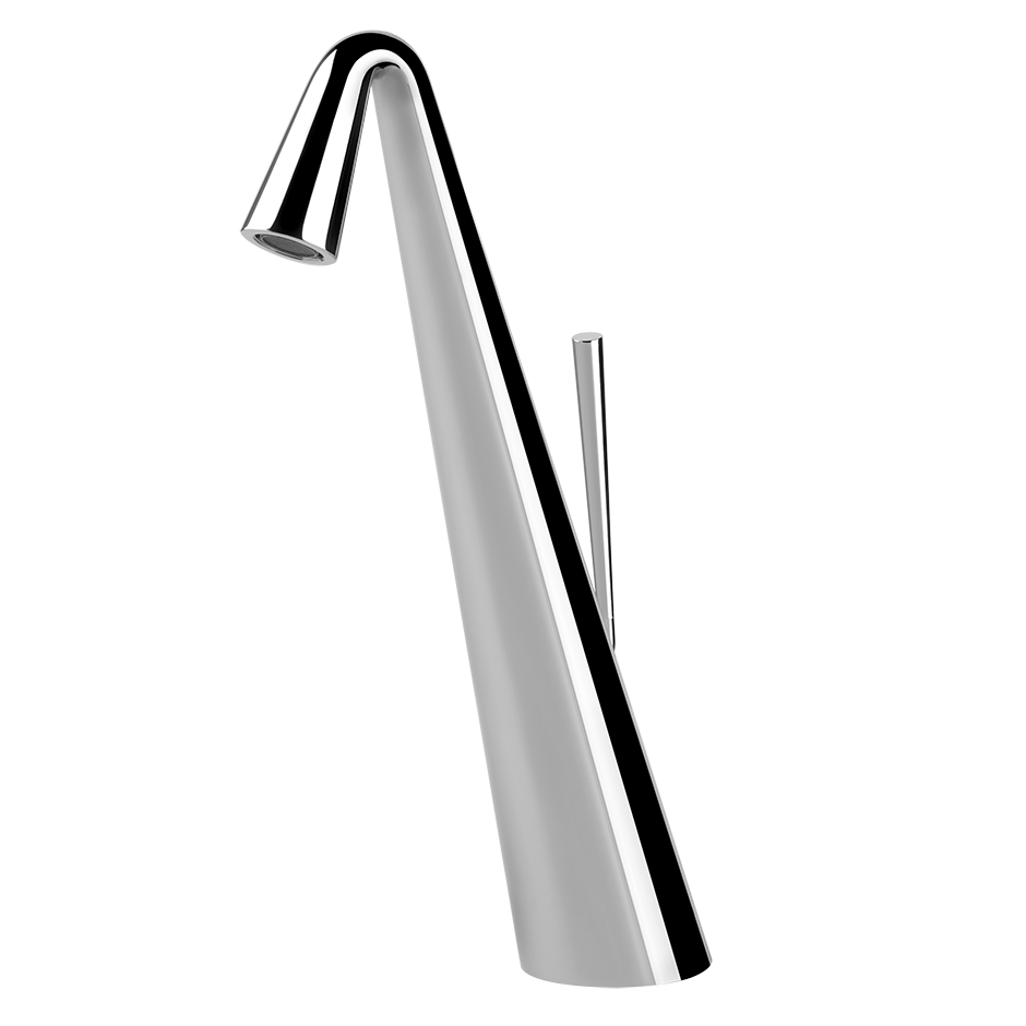 Gessi Cono Miscelatore Lavabo Alto Senza Scarico Cromo ambientato su piano bagno con accessori