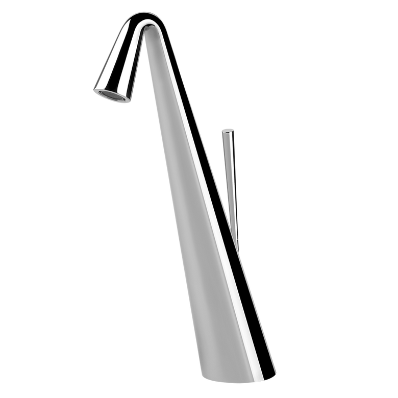 Gessi Cono Miscelatore Lavabo Alto Senza Scarico Cromo ambientato su piano bagno con accessori