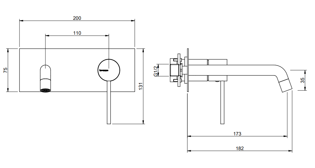Treemme Up+ RWIT6BA5CC01 miscelatore lavabo 173 mm senza Cromo Lucido, vista frontale su sfondo bianco - Rubinetterie Treemme