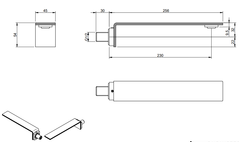 Treemme 5mm bocca lavabo 23 cm a muro in acciaio inox visto dall'alto con scarico e interno visibili - Rubinetterie Treemme
