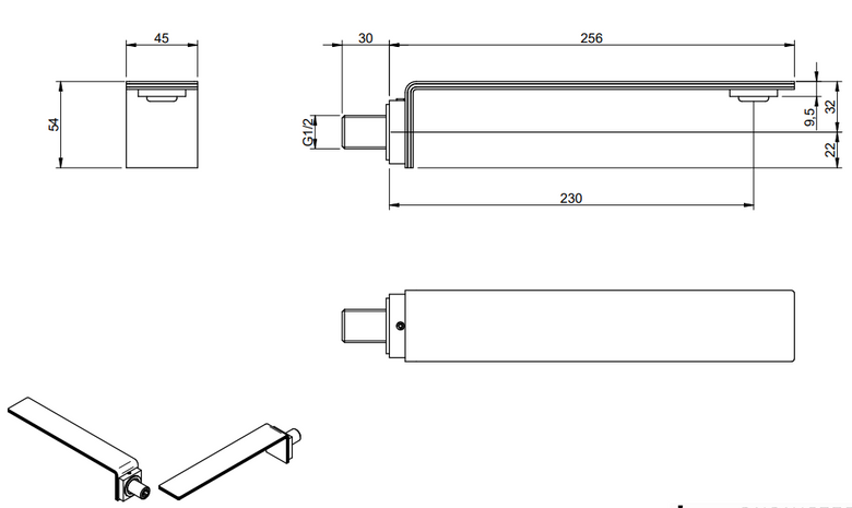 Treemme 5mm bocca lavabo 23 cm a muro in acciaio inox visto dall'alto con scarico e interno visibili - Rubinetterie Treemme