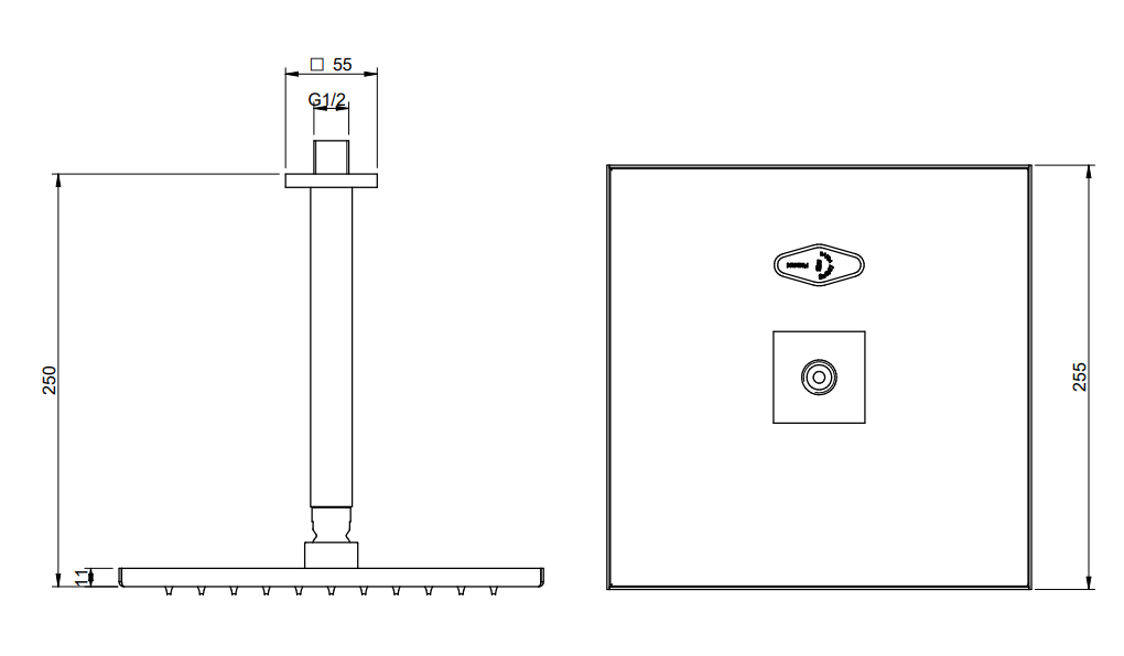 Treemme Q30 soffione doccia 25x25 a soffitto anticalcare Cromo Lucido, componenti inclusi smontati: corpo incasso, placca...