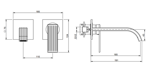 Treemme Los miscelatore lavabo 185 mm senza parte incasso cromo RWIT2AC5CC04