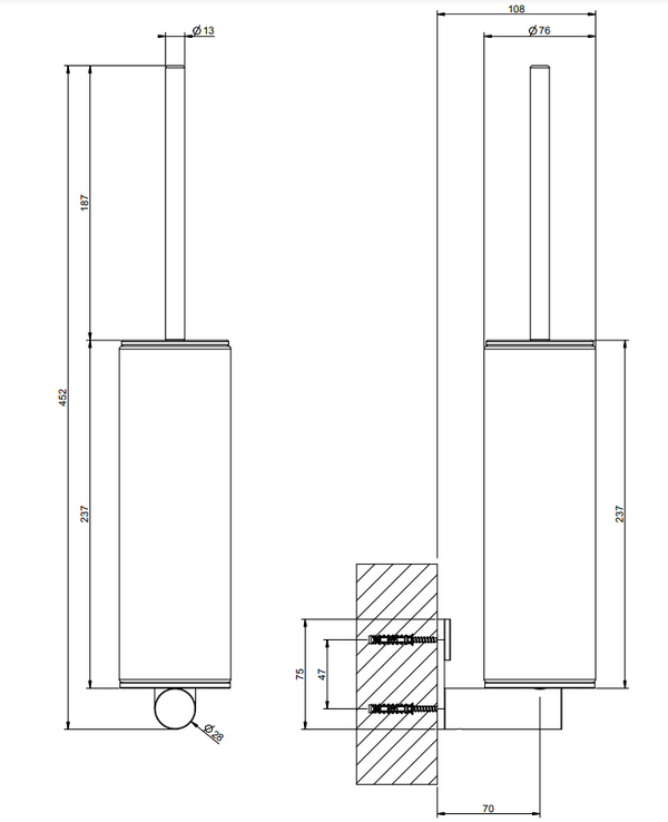 Porta scopino wc a muro nero steel brushed 54720 gessi