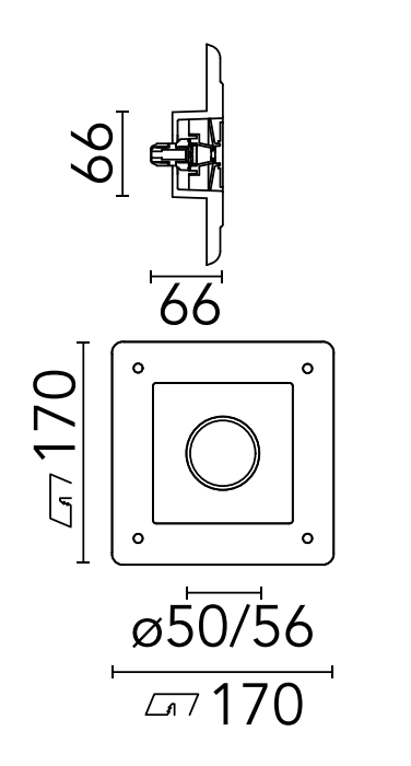 Flos Go IN Lampada da incasso 17x17 105LM alimentatore non Bianco spenta, dettaglio del corpo lampada e dei materiali