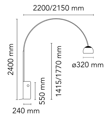 Flos Arco Lampada Led a pavimento 240 cm con Base in marmo bianco Carrara