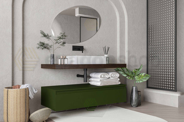 Mobile bagno caffe Verde opaco 120x50 Oasy un cassetto con top e lavabo rettangolare da appoggio