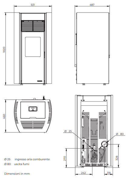 Palazzetti Milu 8 Stufa a pellet ad aria in acciaio rosso 805806920