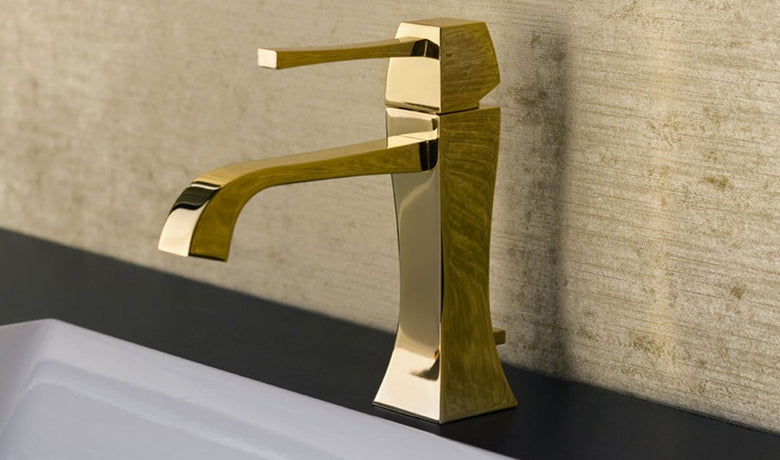 Gessi mimi Miscelatore Lavabo monocomando Oro, vista frontale su sfondo bianco - Gessi