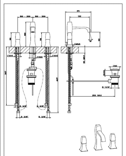 Gessi Mimi Gruppo Lavabo 3 Fori Oro 31401