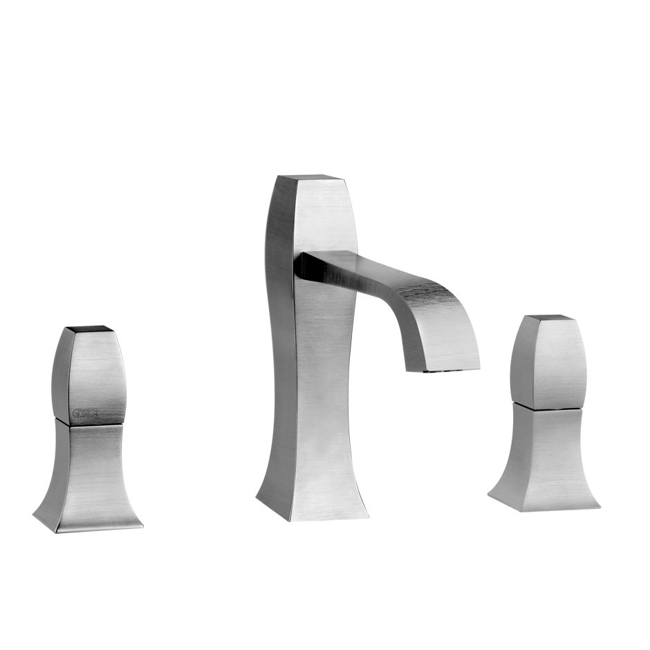 Gessi Mimi Gruppo Lavabo 3 Fori Oro, vista frontale su sfondo bianco - Gessi