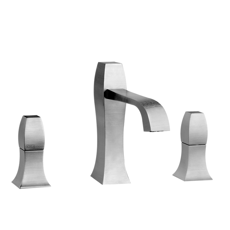 Gessi Mimi Gruppo Lavabo 3 Fori Oro, vista frontale su sfondo bianco - Gessi