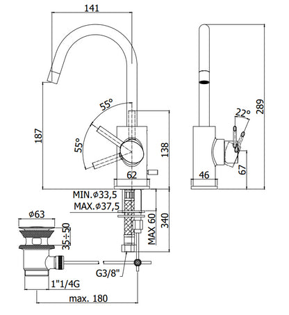 Paffoni Berry Br077 Miscelatore lavabo canna ad ombrello Scarico Automatico Cromo