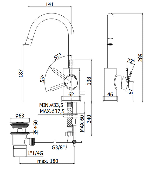 Paffoni Berry Br077 Miscelatore lavabo canna ad ombrello Scarico Automatico Cromo