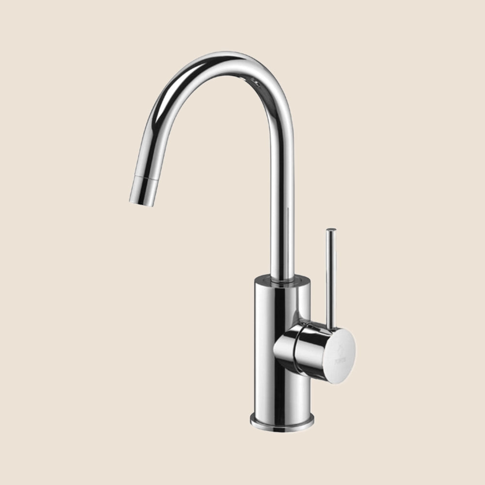 Paffoni Light Lig077 Miscelatore Lavabo Con Piletta Cromo, vista frontale della maniglia e della bocca di erogazione