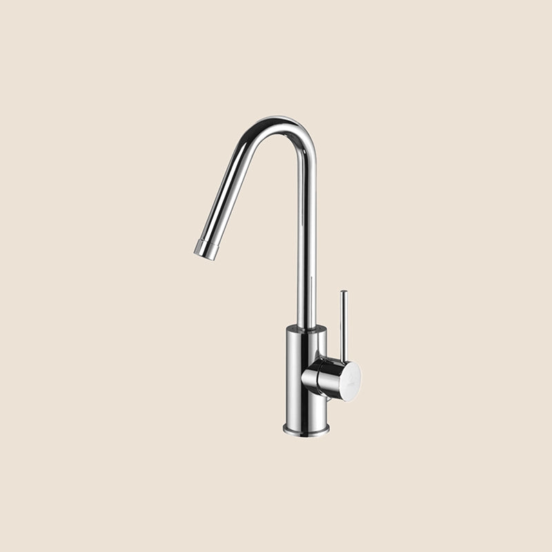 Paffoni Light Lig978 Miscelatore Lavabo A Canna Girevole, vista frontale della maniglia e della bocca di erogazione