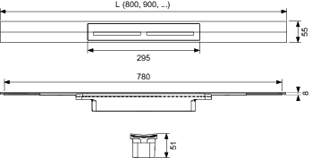 Tece tecedrainprofile profilo doccia 800mm acciaio inox ambientato in box doccia con pareti in vetro - Tece Italia