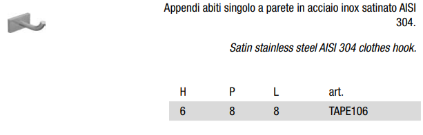Antonio Lupi Tape106 Appendiabiti A Parete in acciaio Inox, dettaglio ravvicinato del materiale e dell'aggancio - Antonio...