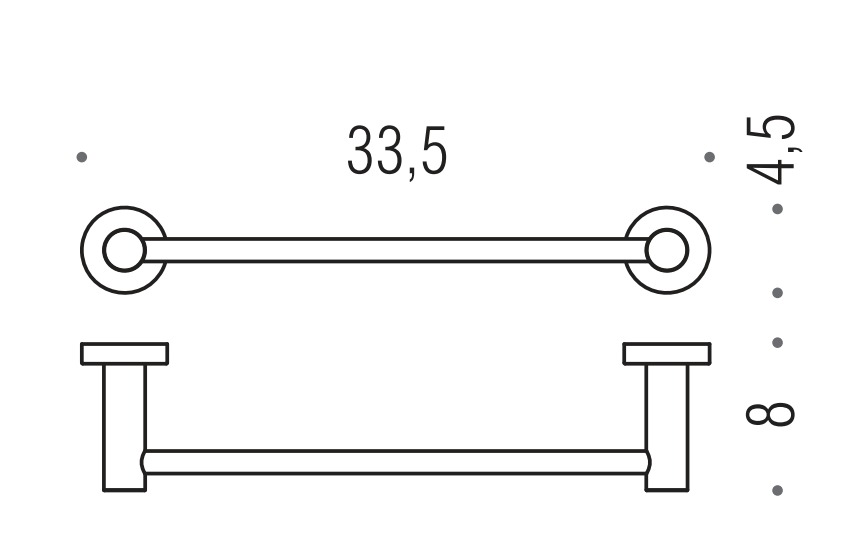 Colombo Plus portasciugamani 33,5 cm a parete Cromo, vista laterale del profilo a muro - Colombo Design