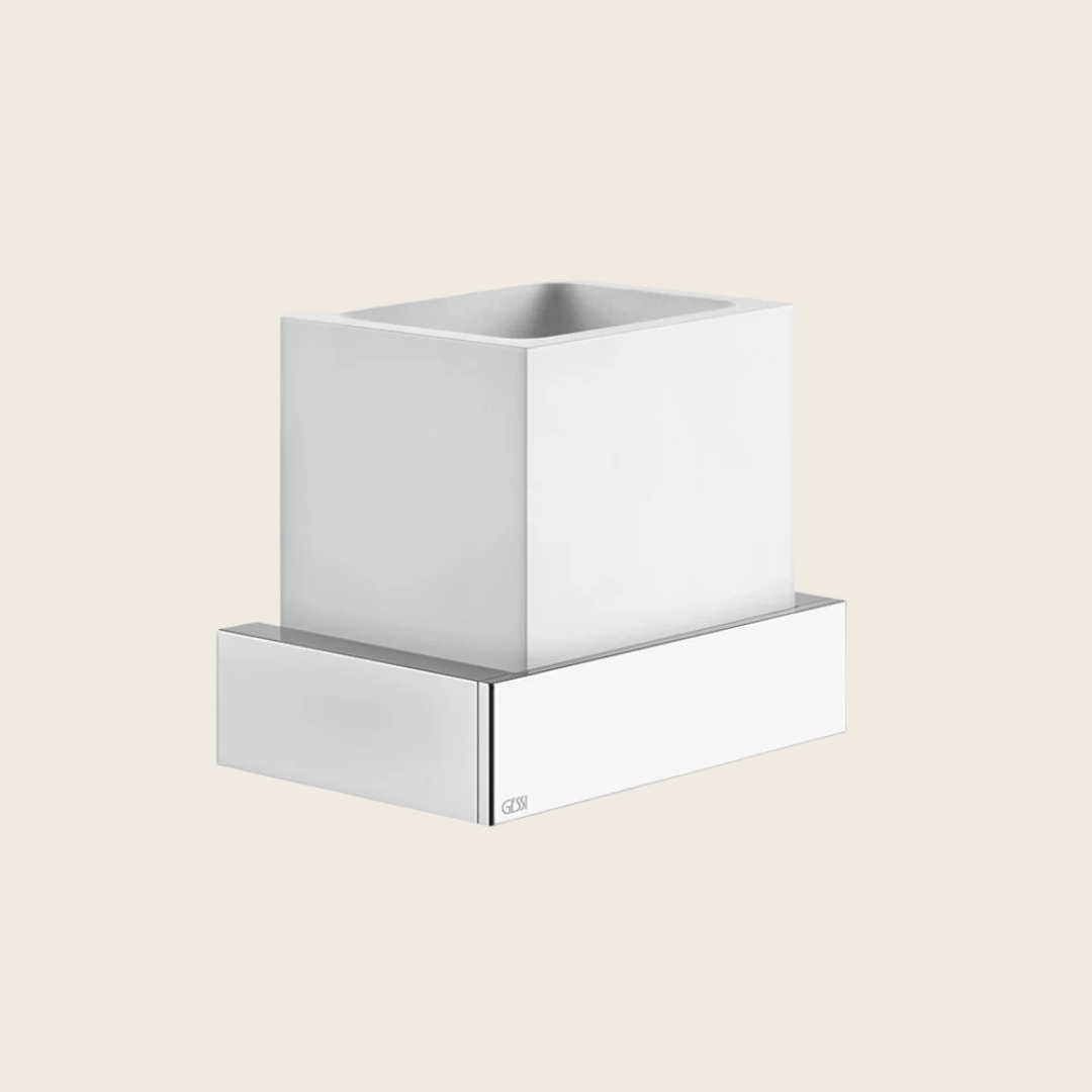 Bicchiere portaspazzolini a Muro Bianco Cromo Rettangolo montato a parete, vista del design e della finitura