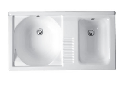 Colavene Active Wash mobile lavatoio 100x55 con doppia vasca e cesto portabiancheria estraibile bianco lucido