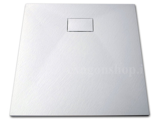 Quarzo piatto doccia 90x90 effetto pietra ardesia bianco in smc con piletta e copripiletta