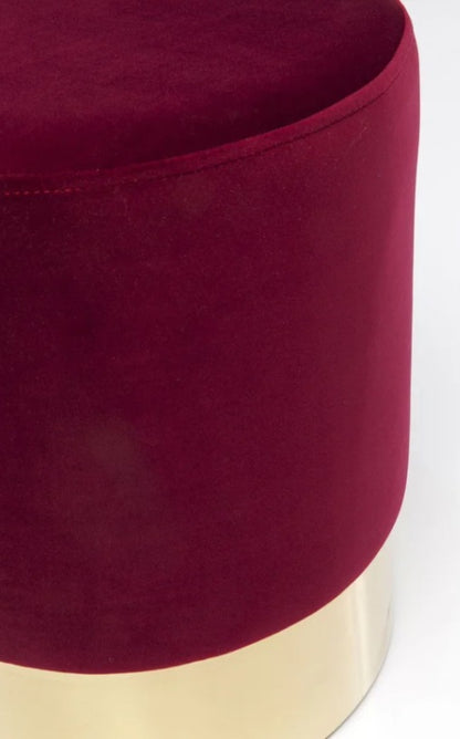 Cherry pouf sgabello 35 cm glamour moderno con fascia ottone e tessuto effetto velluto bordeaux