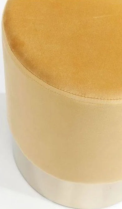Cherry pouf sgabello 35 cm glamour moderno con fascia ottone e tessuto effetto velluto arancio giallo