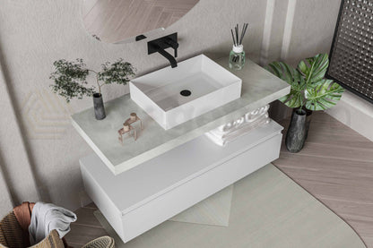 Mobile bagno grigio bianco opaco 120x50 Oasy un cassetto con top e lavabo rettangolare da appoggio