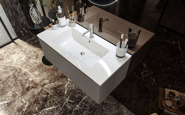 Mobile Bagno grigio opaco 90x50 Amalfi Un Cassetto E Lavabo Integrato In Mineralmarmo