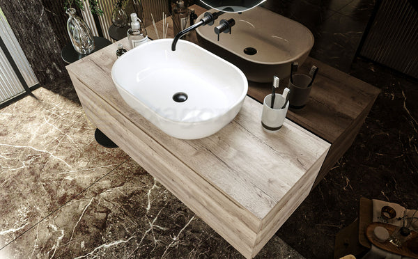 Mobile Bagno Rovere 120x50 Amalfi Con Un Cassetto e Lavabo da appoggio in ceramica