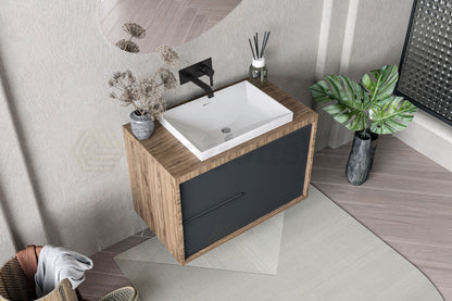 Mobile bagno 100x47 Urban noce antracite due cassetti con lavabo semintegrato