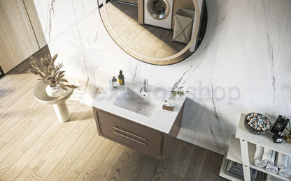 Mobile bagno creta opaco 80x46 Vienna con lavabo ad incasso e due cassetti rifiniti con maniglie cromo