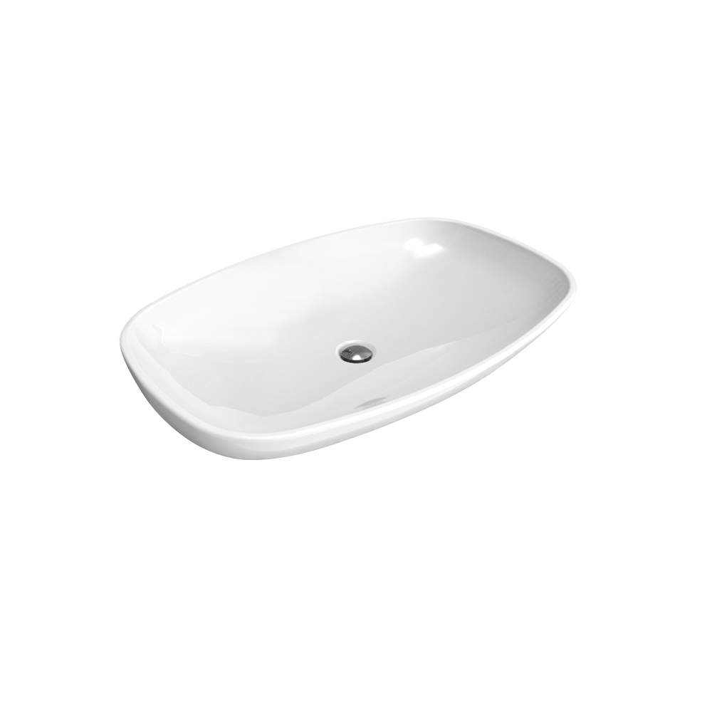 Flaminia NUDA 85 lavabo da appoggio o sospeso senza 00 Bianco in ceramica ambientato su piano bagno con accessori...