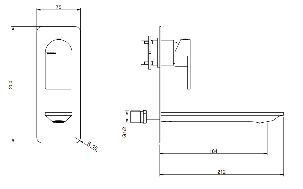 Treemme Ran miscelatore lavabo 184 mm senza parte incasso Cromo Lucido, vista frontale su sfondo bianco - Rubinetterie...