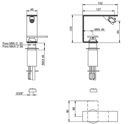 Treemme 5mm miscelatore bidet slim monocomando in acciaio inox satinato